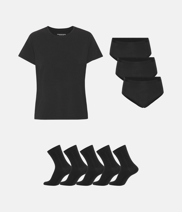 Bamboo Package - T-shirt & Maxi Panties & Socks - Black