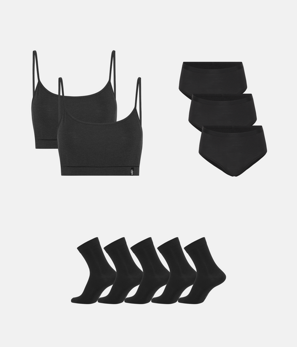 Bamboo Package - Bra & Maxi Panties & Stockings - Black