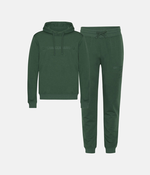 Green bamboo hoodie jogging set with logo